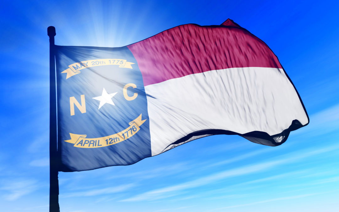 North Carolina flag waving on the wind